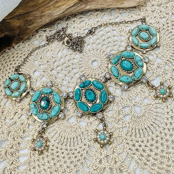 Fashion Turquoise Beaded Necklace with Crystals - Picture 3 of 6